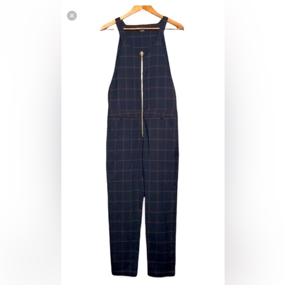 Marciano Navy Blue Grid School Uniform Zip Bib Jumper Pant - Women’s XSmall